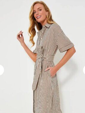 Super Cute Tuckernut Brown Gingham Seersucker Dress Sz S